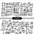 big set of summer doodles food travel and beach vector image
