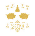 happy new year card - 2019 of the pig vector image vector image