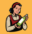 young girl with a bottle olive oil or other vector image vector image