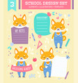 school design set with cartoon character vector image