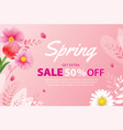 spring sale banner with blooming flowers vector image