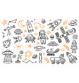 doodle space planets astronauts spaceship comet vector image