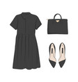 basic woman collection flats black dress bag vector image