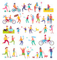 couple running and riding bike vector image