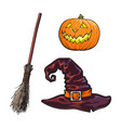 hand drawn halloween symbols - pumpkin lantern vector image