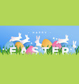 happy easter paper cut card rabbit eggs in spring vector image vector image