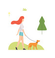 young woman walking with her dog in park girl vector image