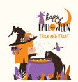 halloween witch cooks a magic potion in a cauldron vector image vector image