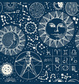 seamless pattern with sun moon and zodiac signs vector image
