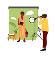 cartoon model at photo studio professional vector image