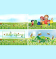 four background scenes with children and animals vector image