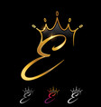 golden monogram crown initial letter e vector image vector image