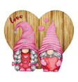 watercolor two gnomes with wooden heart vector image