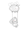 princess on a swing cute cartoon girl and bees vector image