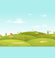 golf field flag green grass tree outdoor sport vector image