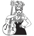 rockabilly girl with vintage guitar vector image vector image