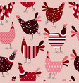 funny cartoons chicken and hens seamless pattern vector image