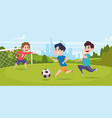 boys playing football running outdoor kids vector image vector image