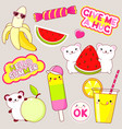 set of cute summer stickers in kawaii style vector image