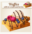 waffles with ice cream and berries detailed vector image vector image
