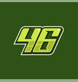 racing number 46 logo design vector image vector image
