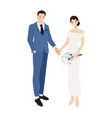 wedding couple holding hands in formal navy blue vector image vector image