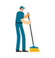 janitor with sweeping brush service worker man vector image