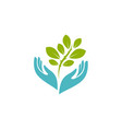 hands holding plant logo environment nature vector image