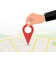 location pin in hand and map vector image