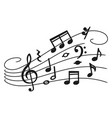 music notes on curved staff melody wave icon vector image