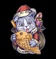 santa claus christmas cat bringing goldfish vector image