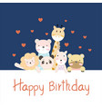 happy birthday card background with animals group vector image