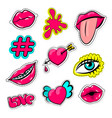 fashion 90 comic text set women patch pins vector image