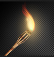 burning beach bamboo torch with flame realistic vector image