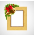 christmas wood frame with bell and holly berry vector image