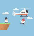 businessman across the cliff by helicopter vector image