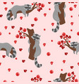 seamless pattern with raccoons on branches vector image