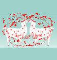 two lovers kissing llamas surrounded hearts vector image