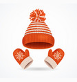 realistic 3d detailed winter hat and mittens set vector image