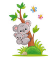koala with a cub on its back climbs a tree vector image