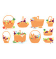 picnic baskets wicker hampers with food and wine vector image