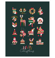 set of christmas symbols in cubism style sock vector image vector image