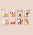 fire in house with people neighbors windows vector image