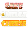 cartoon text name words omelette cheese and cake vector image vector image