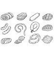 set of hand drawn meat products sausages bacon vector image