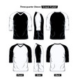 black white three quarter raglan v neck t shirt vector image