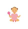 little baby dirl hold toy rattle happy children vector image