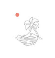 oasis island line drawing with coconut palm tree vector image