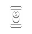 smartphone with money coins outline icon vector image vector image