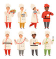 cook characters chef at kitchen cooking various vector image
